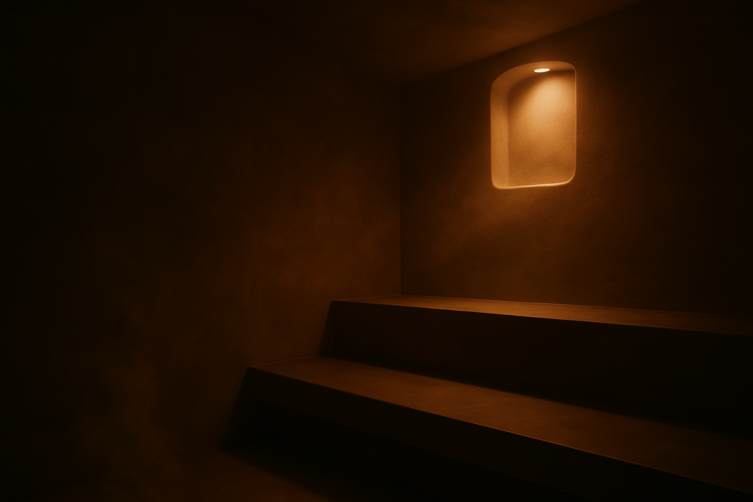 Soft, misty steam room lighting